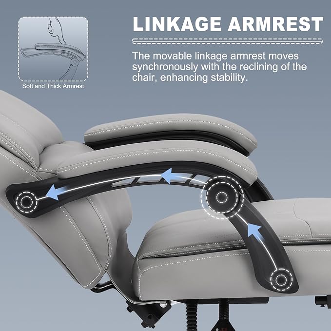 Misolant Big and Tall Office Chair with Footrest, High Back Desk Chair with Linkage Armrest, 90-155° Recline Executive Computer Chairs with Adjustable Height for Home
