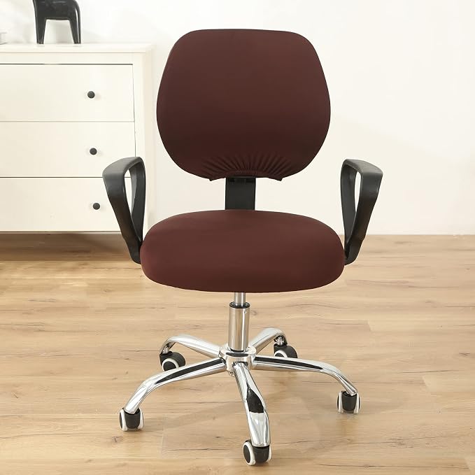 MIFXIN Office Chair Cover Stretch Elastic Polyester Slipcover 2 Piece Stretchy Desk Chair Seat Cover Protector for Home Office Rotating Computer Chair, Only Covers, NO Chair (Coffee)