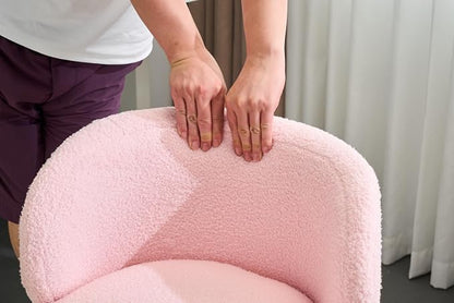 VINGLI Cute Small Swivel Desk Chair Comfy no Wheels,Ergonomic Low-Back Lumbar Support Vanity Nail Tech Computer Task Stool Girls Women Kids Chair for Home Office,Height Adjustable,Teddy Fleece,Pink