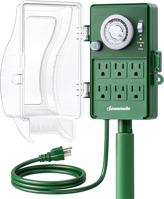 DEWENWILS Heavy Duty Outdoor Power Stake Timer, 24-Hour Mechanical Timer with 6FT Cord, 1800W/15A, Waterproof for Yard, Garden, Patio Lights, Outdoor Decorations, ETL Listed