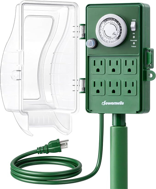 DEWENWILS Heavy Duty Outdoor Power Stake Timer, 24-Hour Mechanical Timer with 6FT Cord, 1800W/15A, Waterproof for Yard, Garden, Patio Lights, Outdoor Decorations, ETL Listed