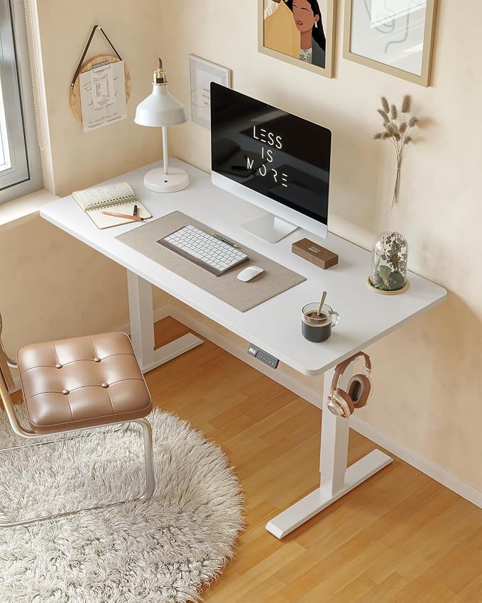 CubiCubi 55 x 28 Large Standing Desk, Height Adjustable Electric Computer Desk, 28" Deep Desktop, Sit Stand up Home Office Workstations with Preset Heights, White