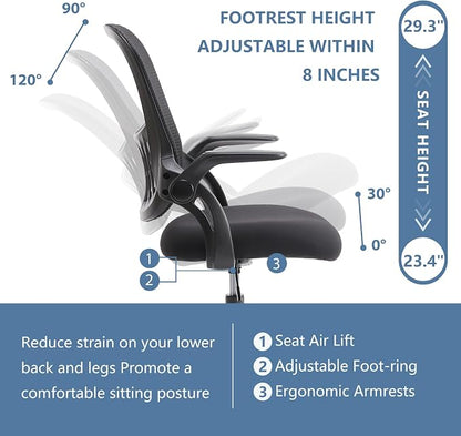DUMOS Drafting Chair with Flip-up Arms, Tall Office Standing Desk Chair with 360° Swivel Rolling Wheels, Counter Height Adjustable, High Ergonomic Mesh Computer Chairs, Ink