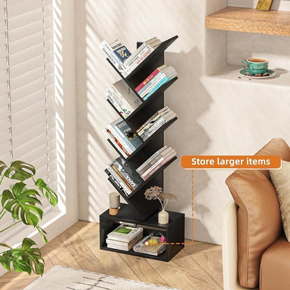 SHEEPAM 9 Tier Tree Bookshelf,Christmas Green Bookcase for Narrow Space, Storage Organizer Floor Standing Bookshelves for Books, Tall Book Case for Home Office, Living Room, Bedroom