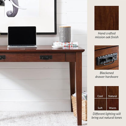 Leick Home 82400 Mission Writing Computer Desk with Drop Front Keyboard Drawer, for Home Office, Solid Wood, Mission Oak