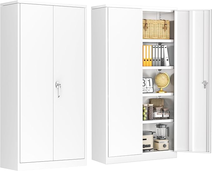 INTERGREAT Metal Lockable Storage Cabinet, 72” H Storage Cabinets with 2 Doors and 4 Adjustable Shelves for Office, Home, Garage, Pantry (Assembly Required, White)
