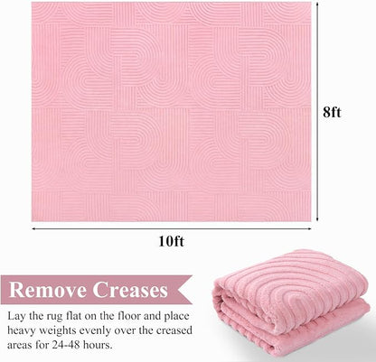 Pauwer Pink Area Rug for Girls Bedroom 8x10 Soft Fluffy Non Slip Machine Washable Rugs Arch Modern Indoor Mat Fuzzy Floor Carpet for Kids Nursery Living Room Dorm Playroom Dining Baby Home Decor