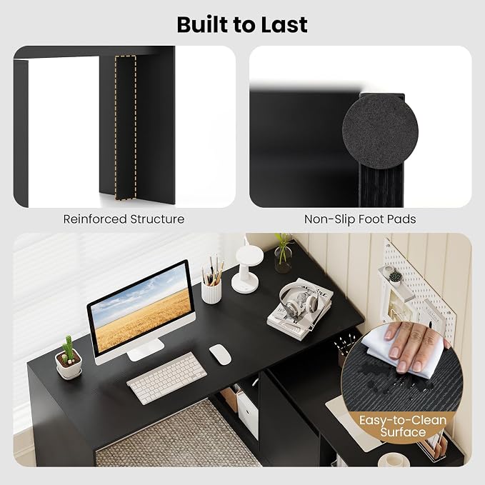 Tangkula Reversible L-Shaped Desk with Storage Cabinet & 4 Shelves, Corner Desk for Writing Study Work Executive, Modern Computer Desk for Small Space, Laptop Workstation for Home Office School
