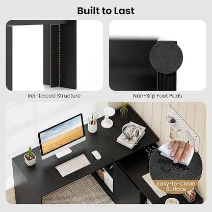 Tangkula Reversible L-Shaped Desk with Storage Cabinet & 4 Shelves, Corner Desk for Writing Study Work Executive, Modern Computer Desk for Small Space, Laptop Workstation for Home Office School