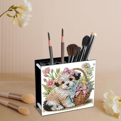 DIY Diamond Painting Kit，Cute Dog Special Shape diamond painting pen holder, Acrylic Daily Office Desktop Decoration Storage Item