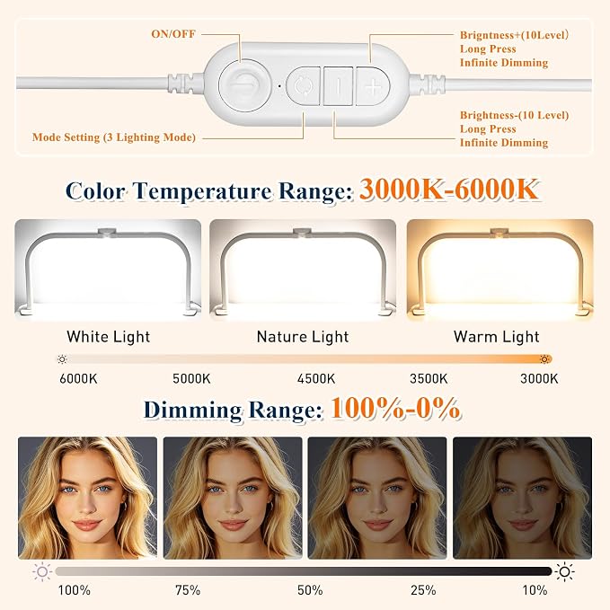 Half Moon Nail Desk Lamp with 5X Magnifier & Phone Holder, LED Arch Tech Light 30" Foldable for Manicure Eyelash Extensions Salon Craft Fingernail Art, 2700LM Multiple Brightness 3000-6000K