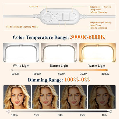 Half Moon Nail Desk Lamp with 5X Magnifier & Phone Holder, LED Arch Tech Light 30" Foldable for Manicure Eyelash Extensions Salon Craft Fingernail Art, 2700LM Multiple Brightness 3000-6000K