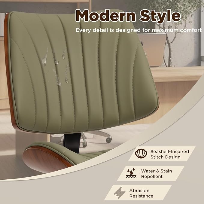 EROMMY Armless Office Desk Chair,Wooden Back Small Office Desk Chair No Arms Adjustable Height Modern Armless Chairs with Swivel Wheels for Small Spaces,Green