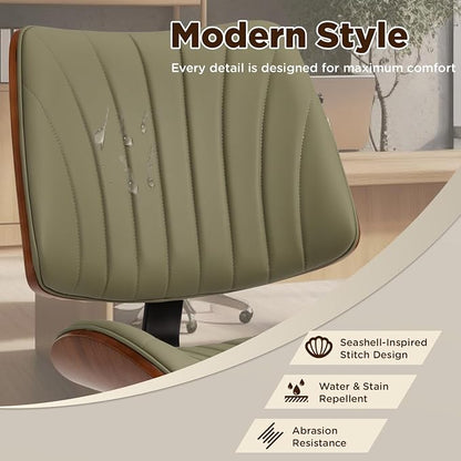 EROMMY Armless Office Desk Chair,Wooden Back Small Office Desk Chair No Arms Adjustable Height Modern Armless Chairs with Swivel Wheels for Small Spaces,Green
