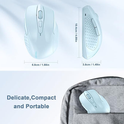 TECKNET Wireless Mouse, 2.4G Ergonomic Optical Mouse, Computer Mouse for Laptop, PC, Computer, Chromebook, Notebook, 6 Buttons, 24 Months Battery Life, 2600 DPI, 5 Adjustment Levels - Lightblue