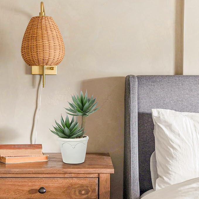 Hollyone Large Artificial Succulent Plants Fake Agave Succulents Potted 13" Faux Plant in Vintage Cement White Pot Succulent Aloe Plant Indoor for Desk Home Office Living Room Table Shelf Decor