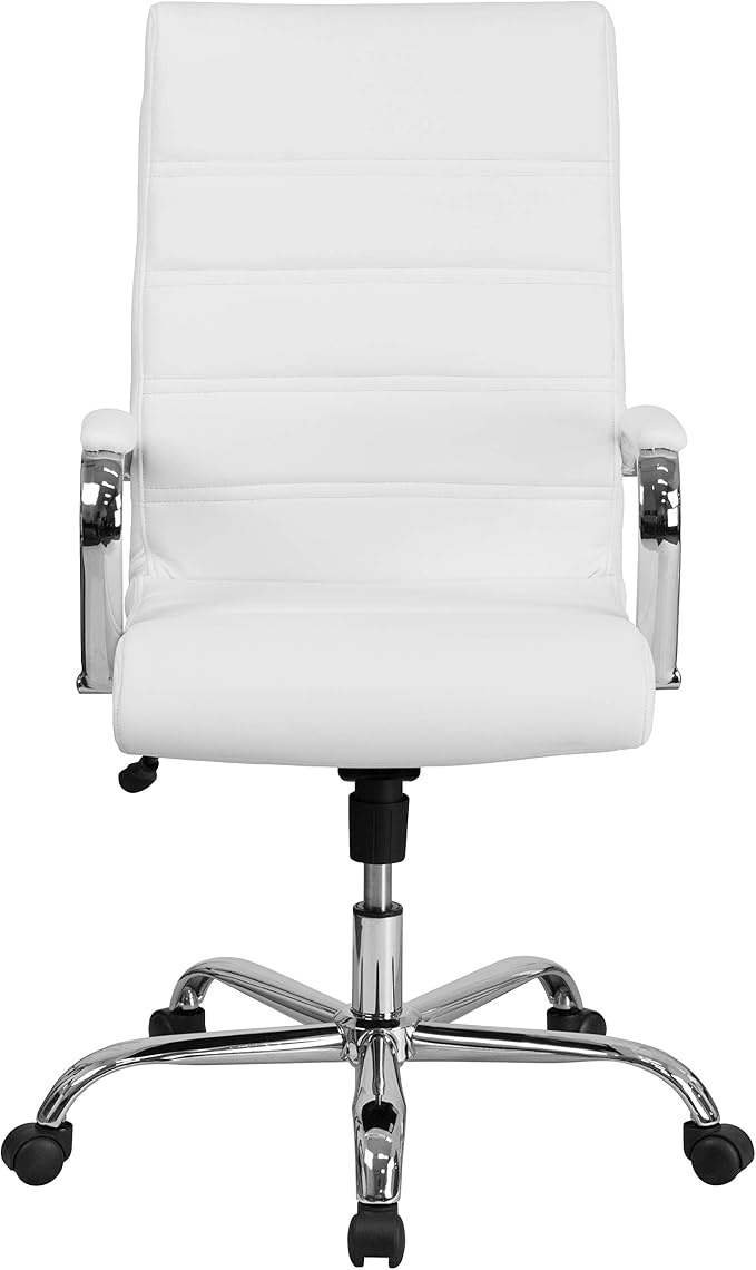 Merrick Lane Milano Contemporary High-Back Office Chair - White Leather Upholstery- Chrome Metal Frame