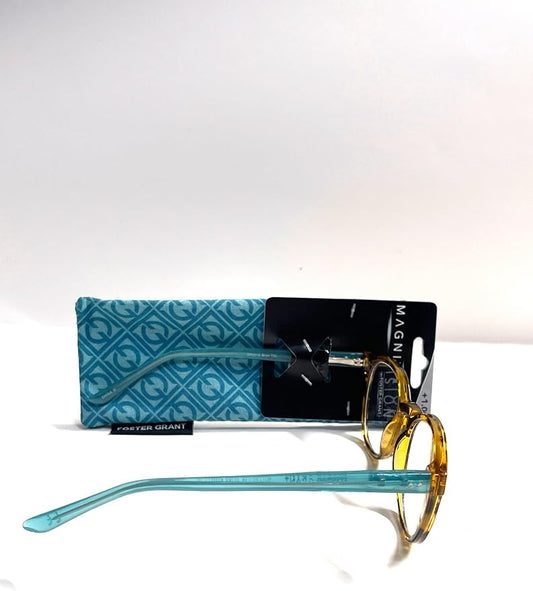 Foster Grant Magnivision Reading Glasses Bryn light Havana tortoise teal round 1.00