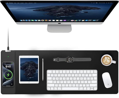 TopMade Wireless Charging Mouse Pad, Gaming Mousepad with Ultra-Smooth Surface, Non-Slip Base, Waterproof Computer Desk Pad, 31.5"x11.81" XL Large Desk Mat for MacBook, PC, Laptop