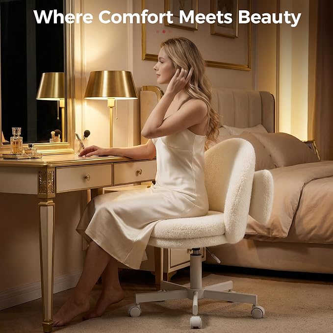 GTPLAYER Velvet Tall Office Chair with Wheels Vanity Chairs with Back, Versatile Height Use: Office to Bar Stools Small Ergonomic Comfy Armlees Computer Desk Chair with Bow Lumbar Pillow for Gift