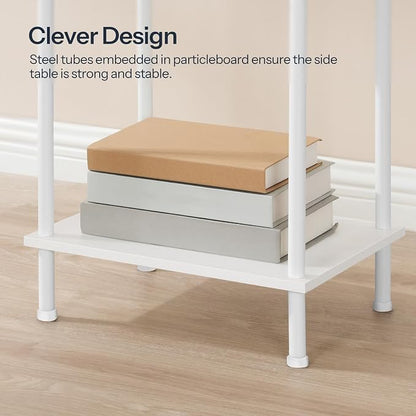 HOOBRO Side Table with Charging Station, End Table with USB Port and Outlets, Nightstand with 2-Layer Storage Shelves for Small Spaces, Living Room, Bedroom, White WW09UBZ01