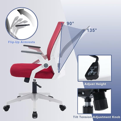 Ergonomic Office Chair with Flip-Up Arms, Small Desk Chair with Breathable Mesh Back, Home Office Desk Chair that Saves Space, Compact Swivel Computer Chair