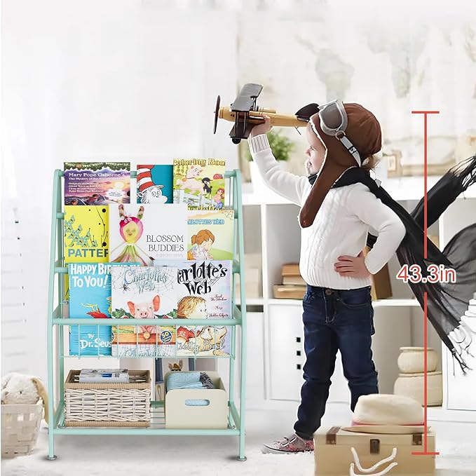 aboxoo Kids Bookshelf Todder Freestanding Small Bookcase Organizer for Children Room 18 inches Metal Bookcase Toy Organizer Green Stable Bookcase Bookstore Library Book Unit Storage for Small Place