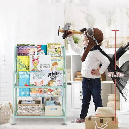 aboxoo Kids Bookshelf Todder Freestanding Small Bookcase Organizer for Children Room 18 inches Metal Bookcase Toy Organizer Green Stable Bookcase Bookstore Library Book Unit Storage for Small Place