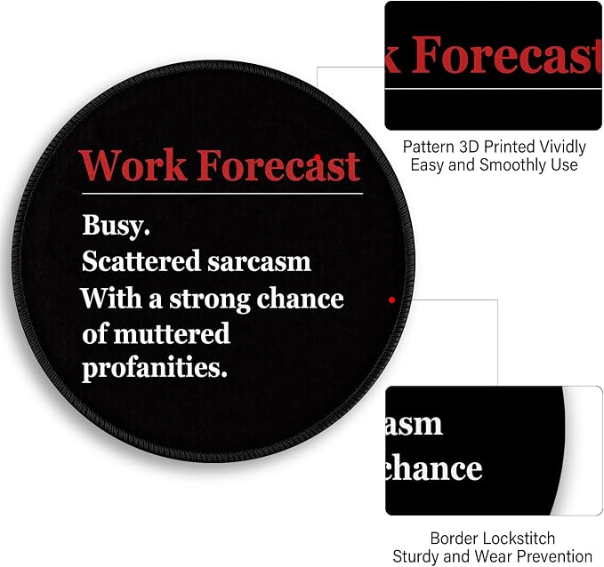 Funny Work Mouse Pad, Black Small Round Mousepads for Desk, Mini Travel Mouse Mat for Wireless Computer Laptop, Office Desk Accessories, 8.6 x 8.6 inch