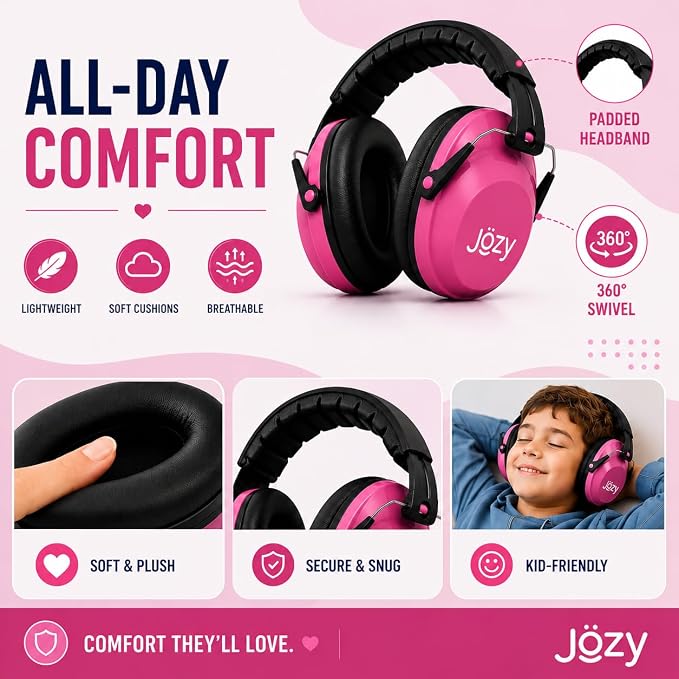 Jozy Noise Canceling Headphones for Kids, SNR 26dB Ear Protection for Autism, Sound Proof Sensory Muffs for Hearing, Concerts