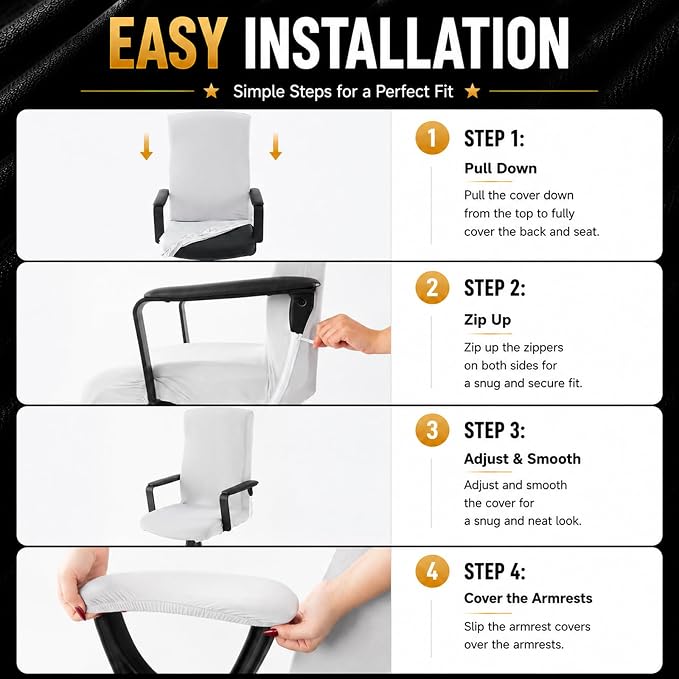 Stretch Computer Office Chair Cover with Armrest Covers Durable Zipper Universal Washable Removable Spandex Rotating Boss Chair Slipcovers Anti-dust Soft Desk Chair Seat Protector, Navy