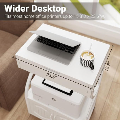 Natwind 3 -Tier Rolling Printer Stand with Filing Cabinet,23.6"x15.8",White | Printer Table with Open Shelf and Drawer,Heavy-duty Home Office Storage on Lockable Wheels for 3d Printer,Scanner and Files