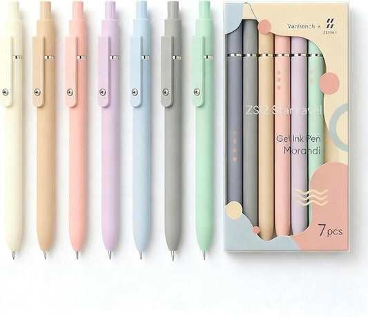 Vanhench 7Pcs 0.5 mm Black Ink Gel Pens Fine Point Smooth Writing Quick Dry Pen for School Note Teacher Journaling Office Desk Nurses Gift, Nice Cute Multifunction Writing Pens with Fidget Stress Ball