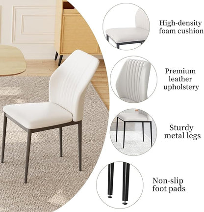 HIPIHOM 47.2'' Dining Table Set for 4,Modern Wood Dining Table,Leather Dining Chairs 4,Table and Chairs Set of 4,Ideal for Kitchen Dining Room (Cat Scratch Table + 4 White Chairs, 47.2")