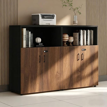 File Cabinet with Password Lock, Wood Lateral Filing Cabinet for Letter/A4 Files, 3 Drawer with Door, Printer Stand with Open Shelves for Home Office