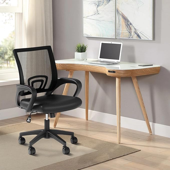 Office Chairs Set of 2, Ergonomic Mesh Desk Chairs with Lumbar Support, Adjustable Height Swivel Rolling Wheels for Home and Office Use, Black