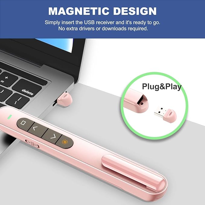 QUI Presentation Clicker with Volume Control, 2.4GHz USB Wireless Presenter Remote, PowerPoint Clicker Slide Advancer Compatible with Mac, Windows, Google Slides, Keynote