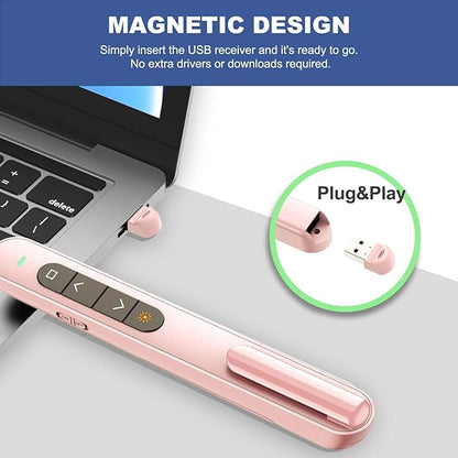 QUI Presentation Clicker with Volume Control, 2.4GHz USB Wireless Presenter Remote, PowerPoint Clicker Slide Advancer Compatible with Mac, Windows, Google Slides, Keynote