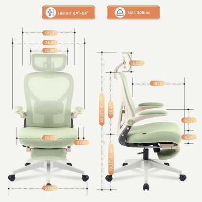 FLEXISPOT Foldex Ergonomic Office Chair, Folding Chair for Small Spaces with Lumbar Support, Flip-up Armrests, 3D Headrest, Desk Chairs with Footrest for Work,Video Game Foam Seat, Green