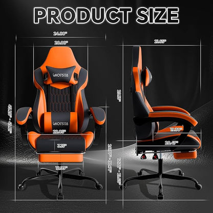 Gaming Chair with Footrest, High Back Gaming Chairs PVC Leather Ergonomic Gamer Chair with Adjustable Headrest Lumbar Support Racing Style Video Gaming Chair for Office/Home (Sky Orange)