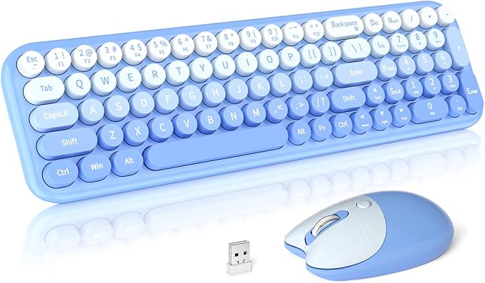 Dilter Wireless Keyboard and Mouse Combo, Portable Retro Keyboard with Compact Size, 2 in 1 USB Connected Mouse for Windows 7/8/10, Laptop, Desktop, PC, Computer (Blue)