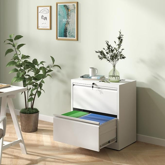 IKIMI Lateral File Cabinets with 2 Drawer,Metal Lateral Filing Cabinet for Home Office,Wide Steel Storage Cabinet Commercial Drawer for Legal/Letter/A4 Size Files Assembly Required