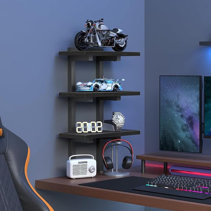 MAHANCRIS Clamp On Desk Organizer, 3-Tier Desktop Bookshelf, Adjustable Desk Storage Shelf, Metal Frame, for Office, Study and Game Room, Black DSBK3601