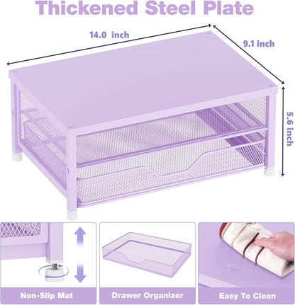 OPNICE Computer Monitor Stand Riser, Desk Organizer with Drawer, Printer & Laptop Stand, Office Desk Accessories & Workspace Desktop Organizers Storage for Office Supplies(Purple)