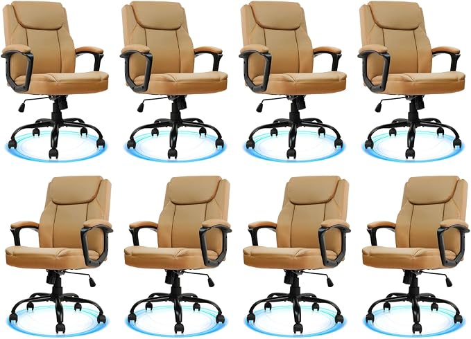 CLATINA Leather Office Executive Chair with Lumbar Support and Padded Armrestes, Swivel Rolling Ergonomic Mid Back Computer Task Desk Chair for Home, Conference, Waiting Room, Brown, 8 Pack
