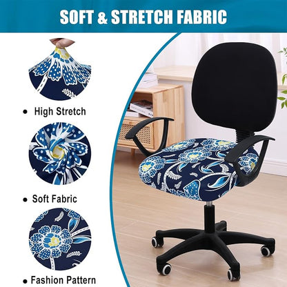 Smiry Printed Office Computer Chair Seat Covers, Stretch Fit Universal Desk Rotating Chair Cover Washable Removable Seat Cushion Protectors - Midnight Blue