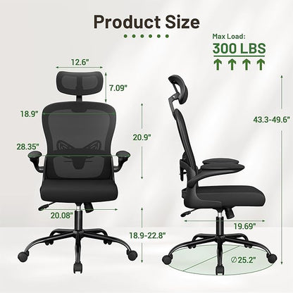 Furmax Ergonomic Office Chair Executive High Back Computer Desk Chair with 3D Headrest, Adjustable Lumbar Support Armrests for Home Office (Black)