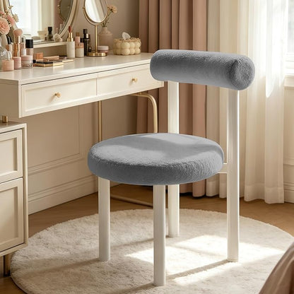 Cute Small Armless Desk Chair, Ergonomic Comfy Vanity Chairs Lumbar Support with Back for Makeup, Teddy Fabric Computer Desk Chair for Home, Bedroom, Vanity, Teens, Adults