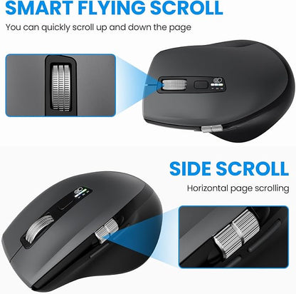 INFINMIND Wireless Side Scroll Mouse with Multi-Device, Ergonomic Computer Mice with Smart Flying Scroll, Quiet Click, 4-Level DPI for Computer, Laptop, iPad, Tablet, MacBook (Grey)