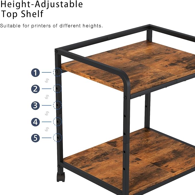 21"x15.8" Large Printer Stand with Storage, 2-Tier Under Desk Printer Table, Rolling Printer Cart with Lockable Wheels for Home, Office (Brown)